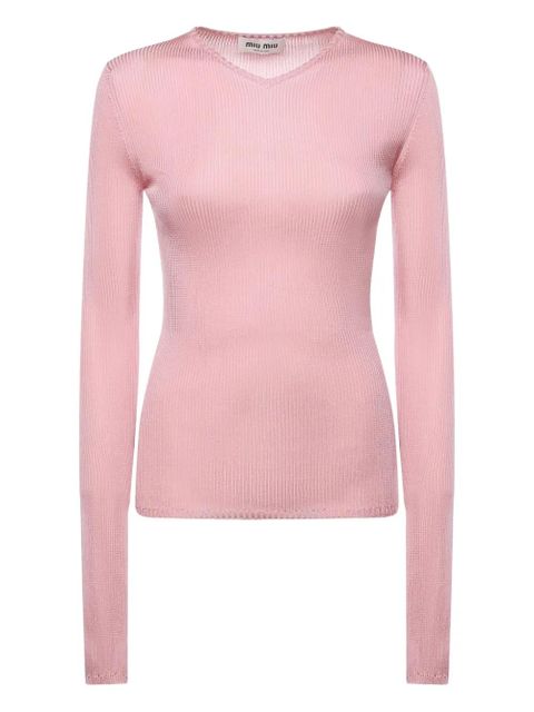 Miu Miu V-neck ribbed top - Pink - zdjęcie produktu nr 1