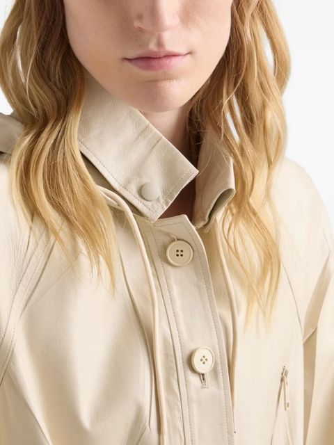 Prada hooded nappa leather and fabric coat - Neutrals