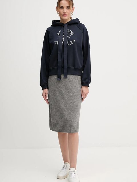 Joop! bluza bawełniana damska kolor granatowy z kapturem z aplikacją 30046176 - zdjęcie produktu nr 2