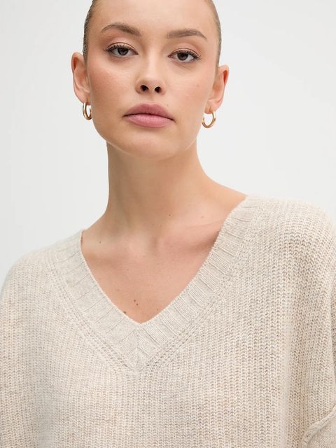 United Colors of Benetton sweter z dodatkiem wełny damski kolor beżowy 126WD402Z