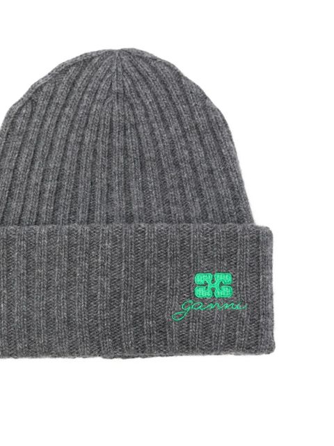 GANNI ribbed embroidered hat - Grey - zdjęcie produktu nr 2
