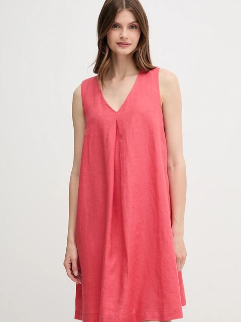 United Colors of Benetton sukienka lniana kolor czerwony mini rozkloszowana 4AGHDV0AX - zdjęcie produktu nr 1