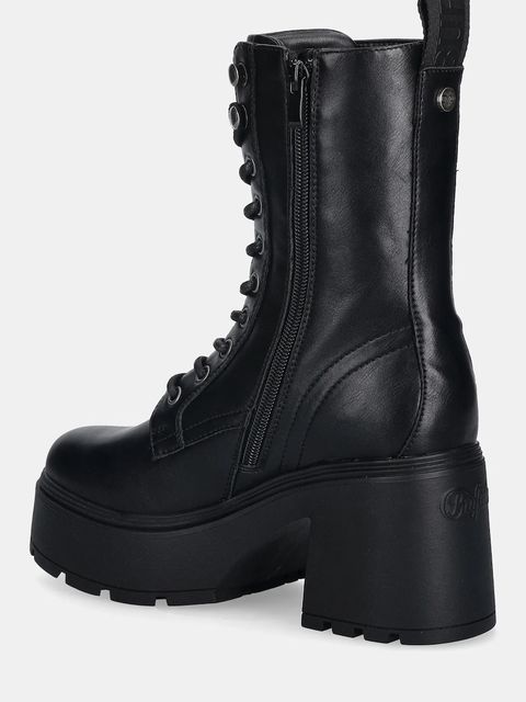 Buffalo botki Mila Lace Up Mid damskie kolor czarny na słupku 1622615-BLK