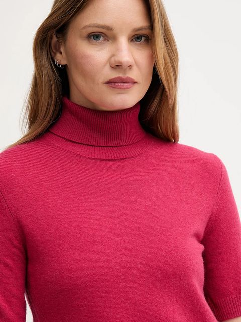 United Colors of Benetton sweter z dodatkiem wełny dziecięcy damski kolor różowy lekki z golfem 102HD203X - zdjęcie produktu nr 2