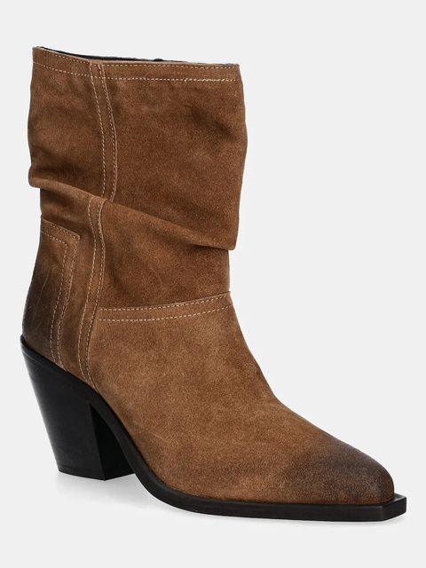 Medicine botki zamszowe damskie kolor brązowy na słupku - zdjęcie produktu nr 2