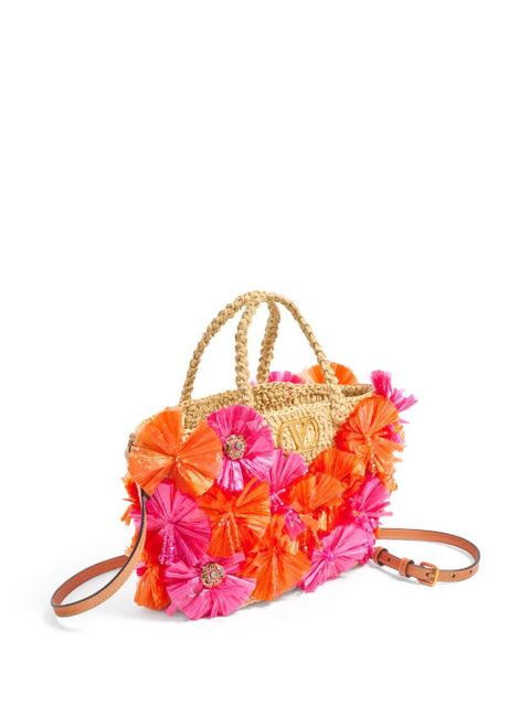 Valentino Garavani small floral-appliqué tote bag - Neutrals