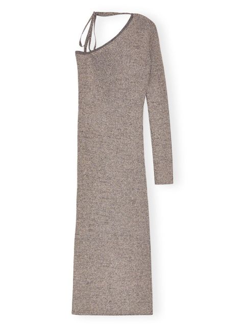GANNI Sparkle one-sleeve dress - Neutrals