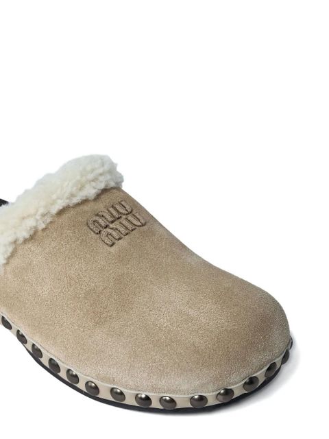 Miu Miu shearling-trimmed clogs - Neutrals - zdjęcie produktu nr 2