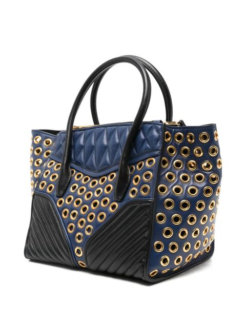 Miu Miu panelled quilted eyelet-detail tote bag - Blue