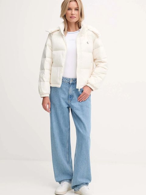 Calvin Klein Jeans kurtka puchowa kolor beżowy zimowa oversize LV047D501G