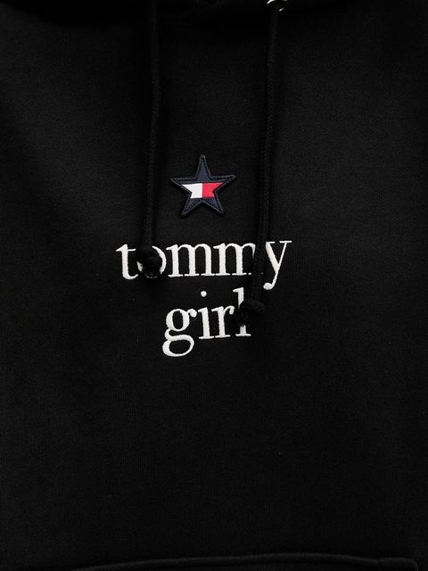 Tommy Jeans bluza bawełniana damska kolor czarny z kapturem z aplikacją DN0DN00099