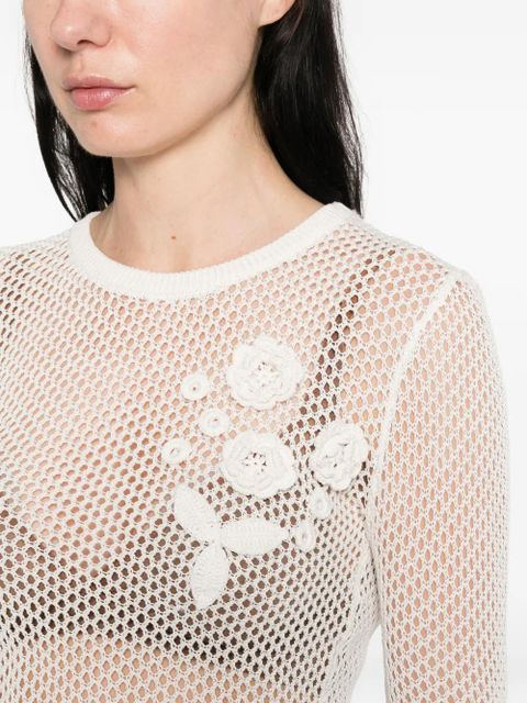 GANNI mesh pointelle long-sleeve T-shirt - White