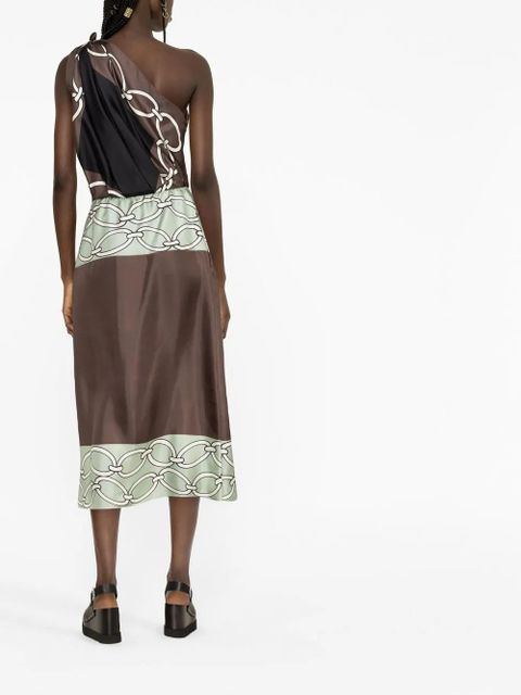 Valentino Garavani chain-print one-shoulder silk midi dress - Green