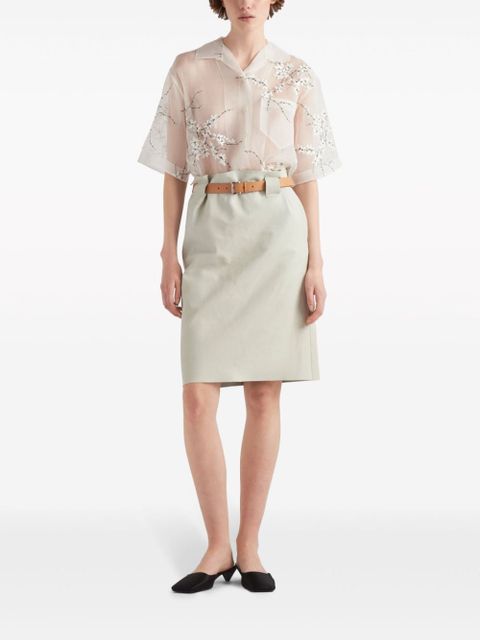 Prada floral-embroidered sheer silk shirt - White