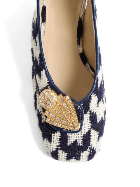 Valentino Garavani Adamantine houndstooth-patterned slingback-detailed pumps - White