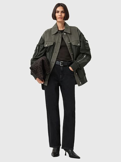 AllSaints kurtka bomber VERITY kolor zielony przejściowa oversize W024OD