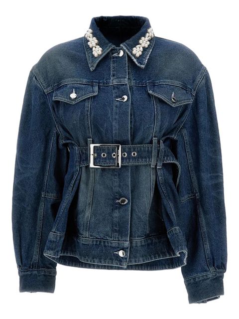 Simone Rocha pearl-embellished belted denim jacket - Blue - zdjęcie produktu nr 2