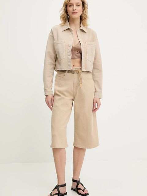 Answear.LAB kurtka jeansowa kolor beżowy przejściowa oversize