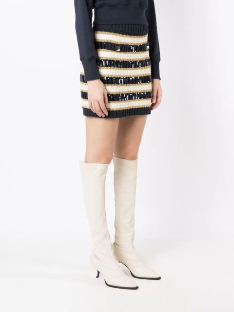 Valentino Garavani Rockstud-detail stripe-knit skirt - Blue
