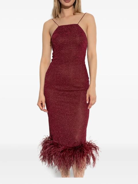 Oséree feather-trimmed sparkle midi dress - Red