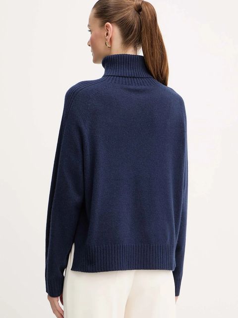 Liu Jo sweter z dodatkiem wełny damski kolor granatowy z golfem MF5445 MS76L