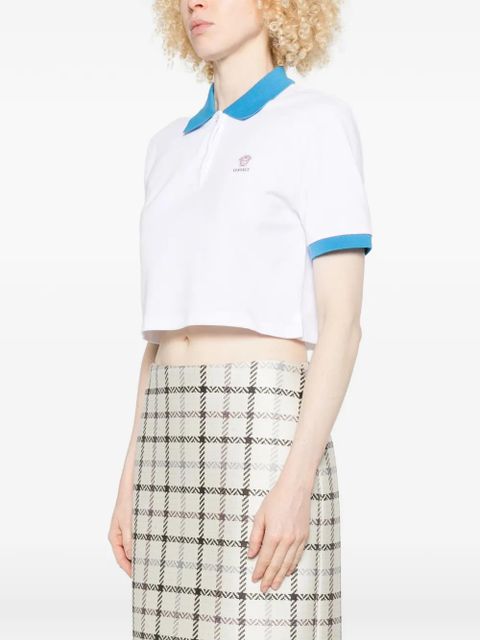 Versace cropped trim polo shirt - White