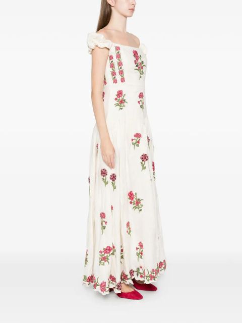 Agua By Agua Bendita Siembra Quebrada floral-pattern off-shoulder dress - Neutrals