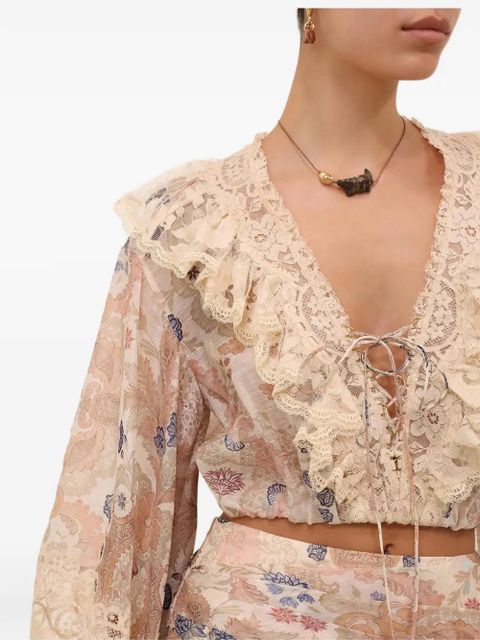 ZIMMERMANN Rebellion floral-print lace-up blouse - Neutrals