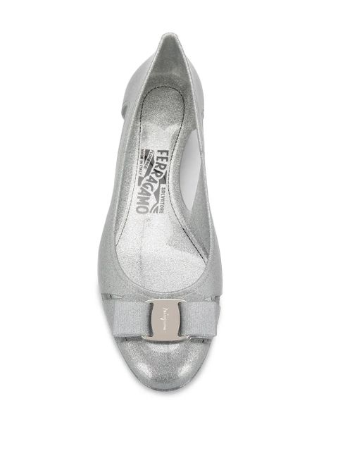 Ferragamo bow-detail glitter flat pumps - Silver