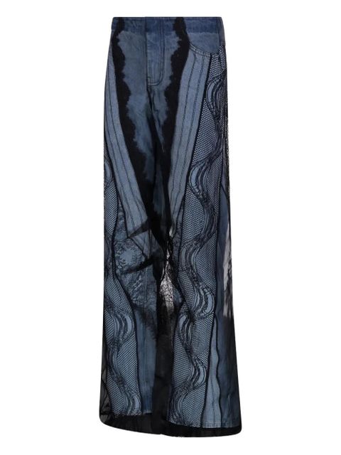 Christopher Esber sheer-overlay wide-leg jeans - Blue