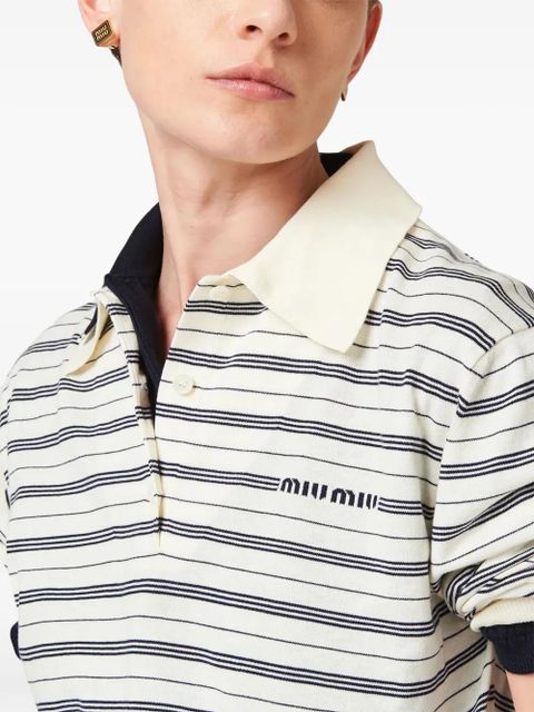 Miu Miu logo-print striped polo top - Neutrals - zdjęcie produktu nr 2