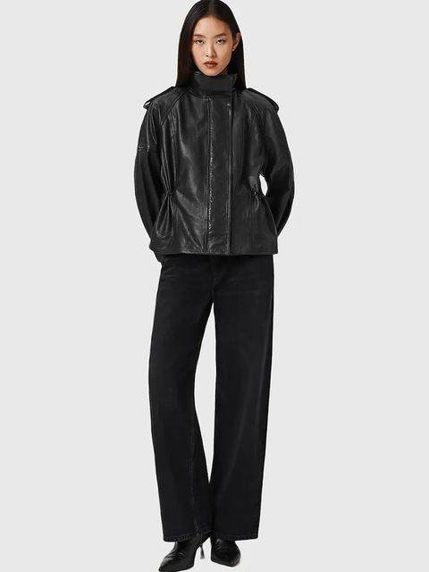 AllSaints kurtka skórzana kolor czarny przejściowa W051LD