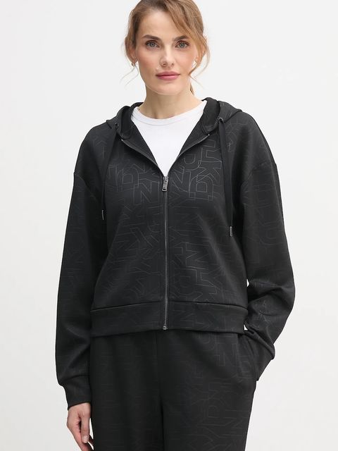 Dkny bluza KNIT JACKET damska kolor czarny z kapturem wzorzysta P5ME6CNY