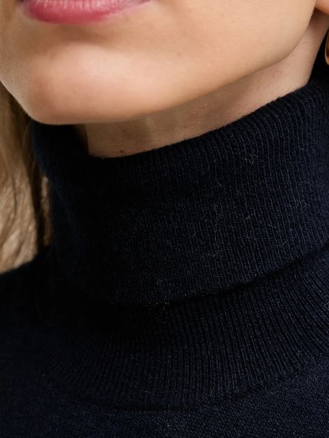 Sisley sweter z domieszką wełny damski kolor granatowy lekki z golfem 102HM2174