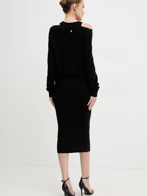 Liu Jo sukienka z dodatkiem wełny kolor czarny maxi prosta MF5161 MA85Q