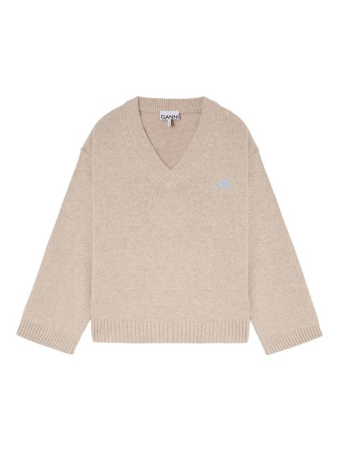 GANNI V-neck ribbed sweater - Neutrals - zdjęcie produktu nr 1