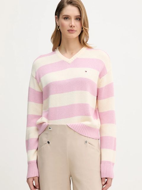 Tommy Hilfiger sweter z dodatkiem kaszmiru damski kolor różowy lekki WW0WW47655 - zdjęcie produktu nr 1