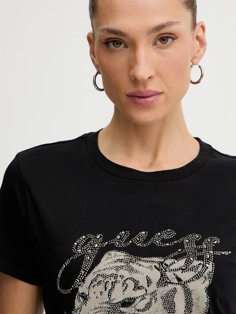 Guess t-shirt bawełniany damski kolor czarny W5BI32 K9RM1
