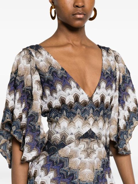 Missoni V-neck chevron mini dress - White