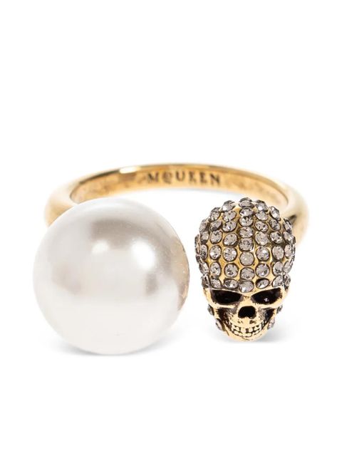 Alexander McQueen pearl-embellished skull ring - Gold - zdjęcie produktu nr 1