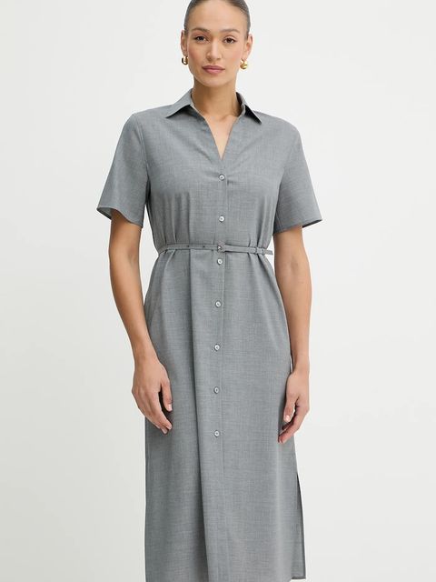 BOSS sukienka wełniana kolor szary midi prosta 50541988 - zdjęcie produktu nr 1