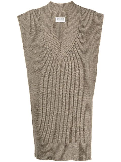 Maison Margiela intarsia-knit V-neck vest - Brown - zdjęcie produktu nr 1