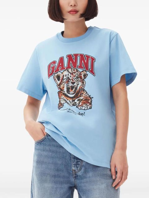 GANNI cotton round-neck t-shirt - Blue