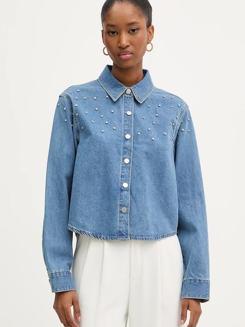 Morgan koszula jeansowa damska kolor niebieski regular z kołnierzykiem klasycznym CBLING - zdjęcie produktu nr 1