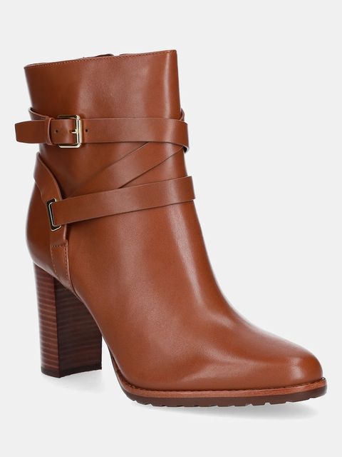 Lauren Ralph Lauren botki skórzane Cllns Bt Hl damskie kolor brązowy na słupku 802974385001 - zdjęcie produktu nr 1