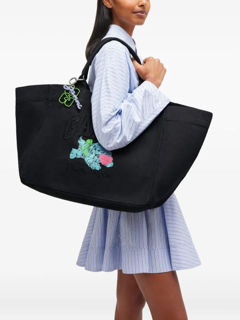 GANNI XXL logo-embellished canvas tote bag - Black
