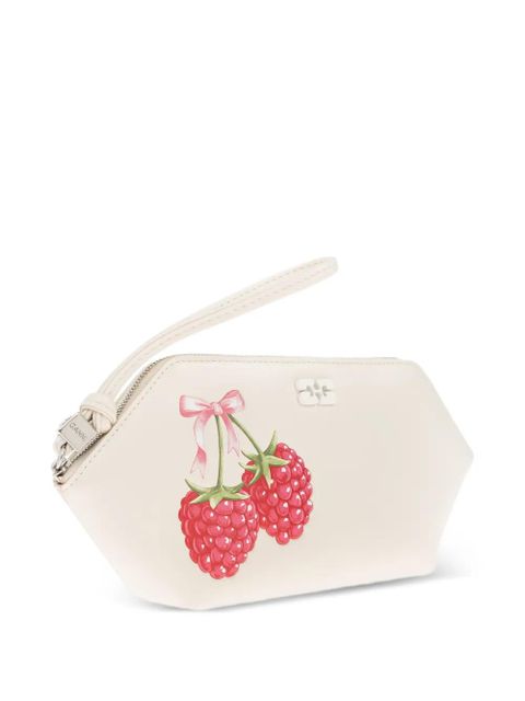 GANNI raspberry-print wristlet clutch bag - Neutrals