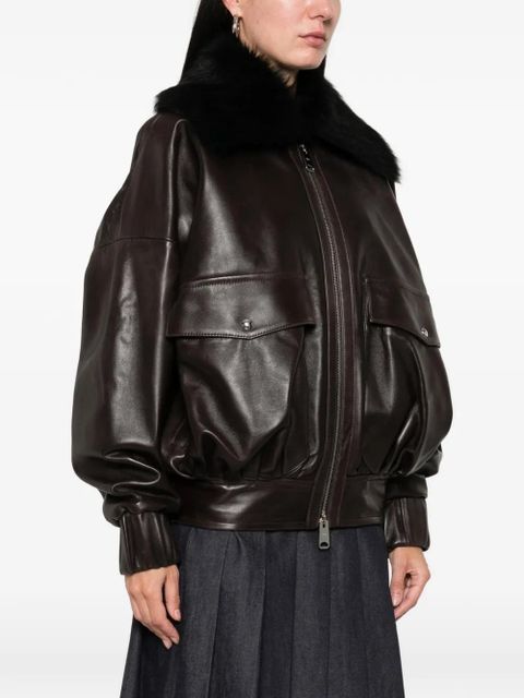 KHAITE fur-collar leather jacket - Brown
