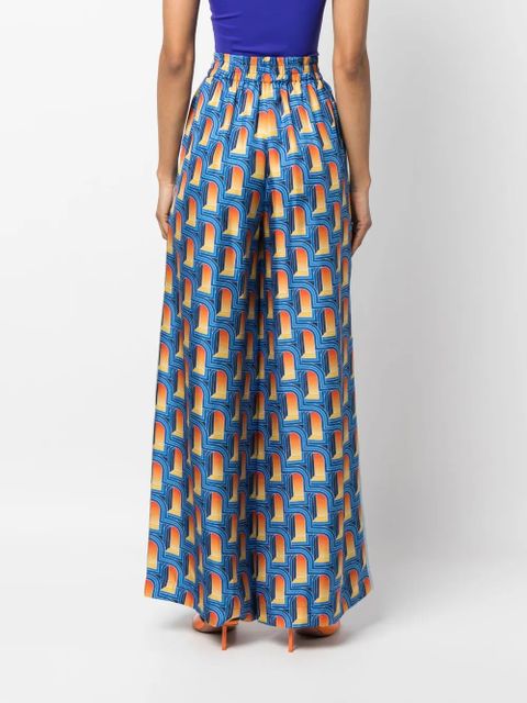 Casablanca L'Arche De Nuit-print silk palazzo trousers - Blue