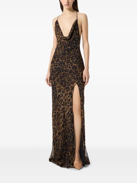 Blumarine leopard-print silk gown - Brown